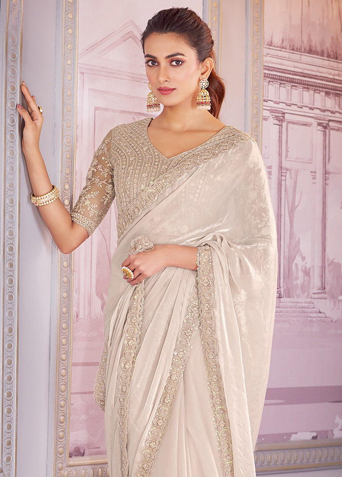 White Satin Silk Saree With Blouse Piece Buy Cheap Countdown Package