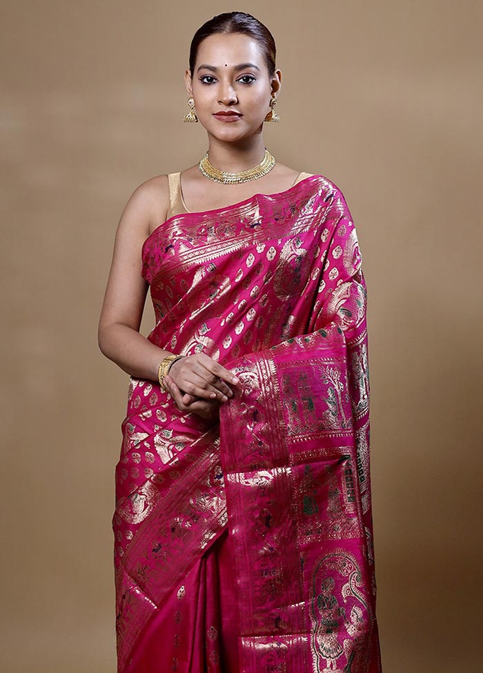 Pink Handloom Baluchari Pure Silk Saree With Blouse Piece Real Sale Online