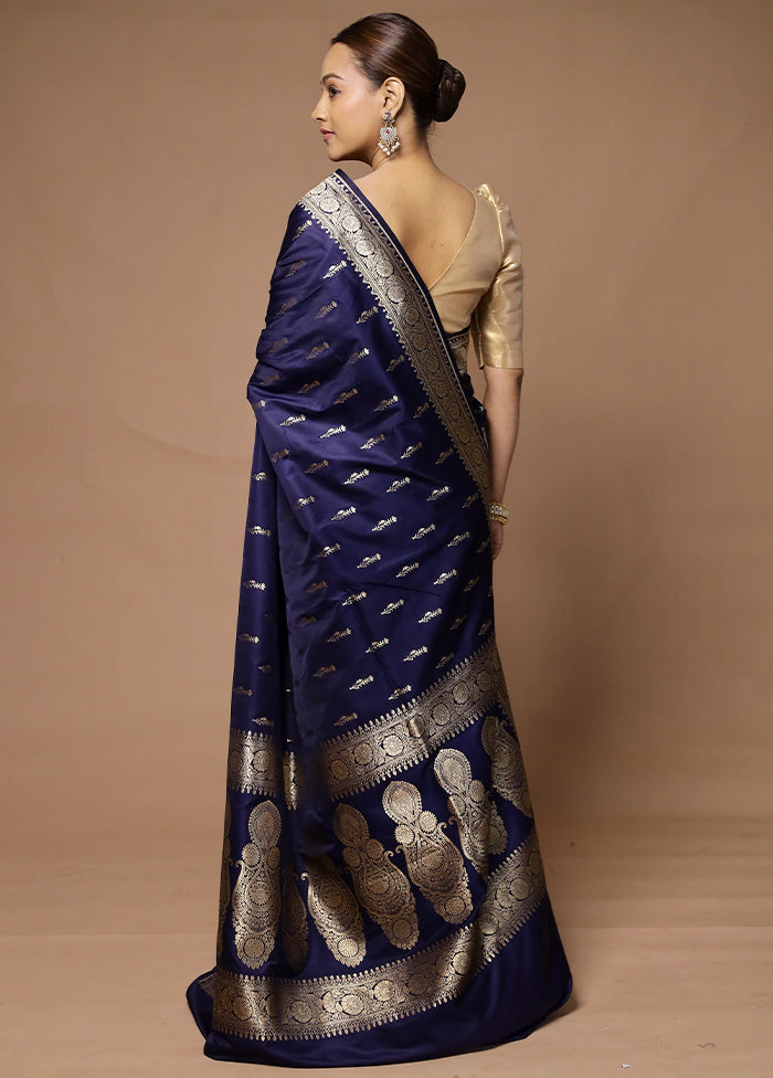 Blue Katan Silk Saree With Blouse Piece Discount Purchase