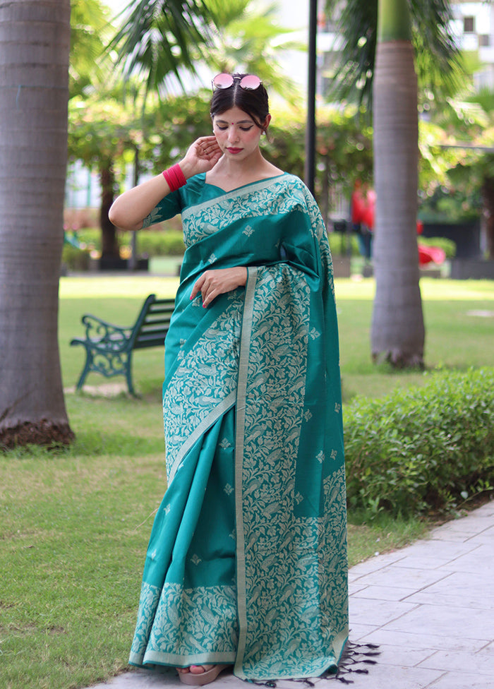 Rama Spun Silk Saree With Blouse Piece Cheap Sale With Paypal