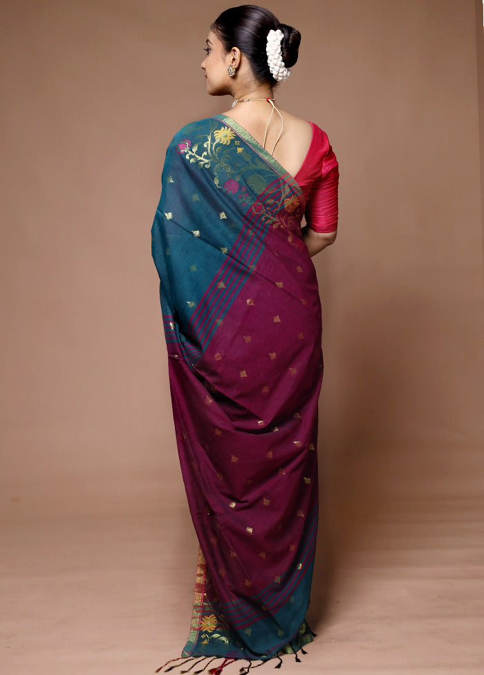 Blue Khadi Cotton Saree With Blouse Piece With Credit Card Cheap Online