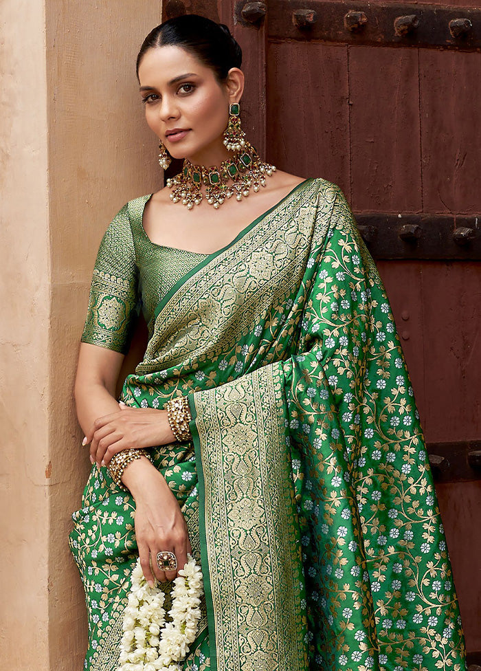 Green Banarasi Silk Saree With Blouse Piece Outlet Original