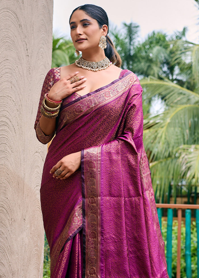 Wine Kanjivaram Silk Saree With Blouse Piece Cheap New Styles