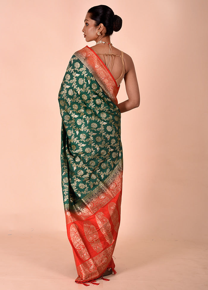 Green Dupion Silk Saree With Blouse Piece Brand New Unisex Cheap Online