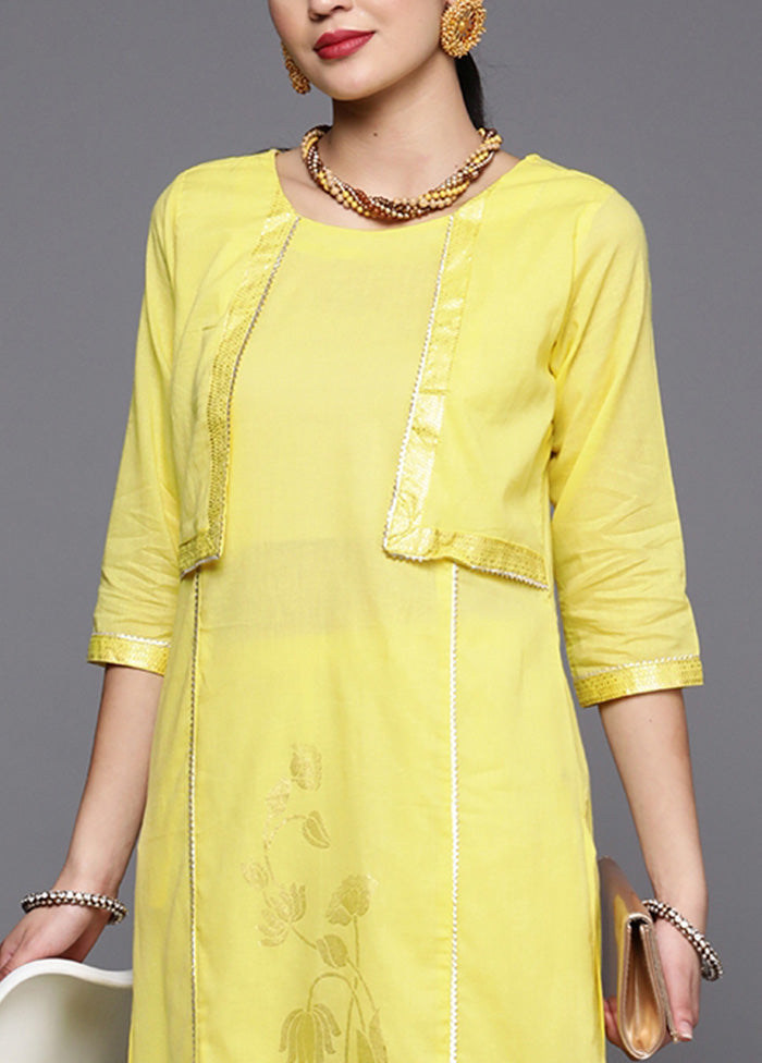 2 Pc Yellow Pure Readymade Cotton Kurti Set Sale In China