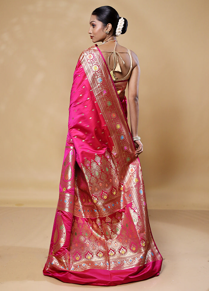 Pink Banarasi Silk Saree With Blouse Piece Buy Cheap With Credit Card