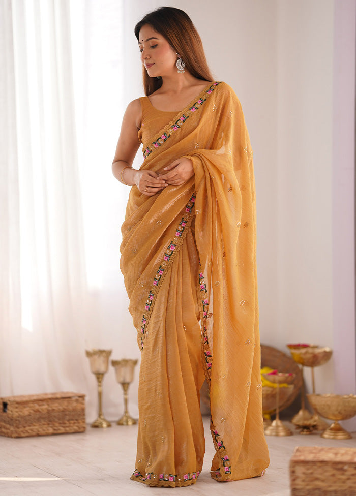 Mustard Spun Silk Saree With Blouse Piece Discount Looking For