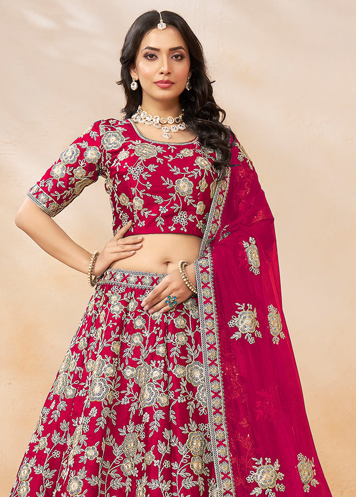 3 Pc Pink Silk Semi Stitched Lehenga Set Browse Cheap Pice