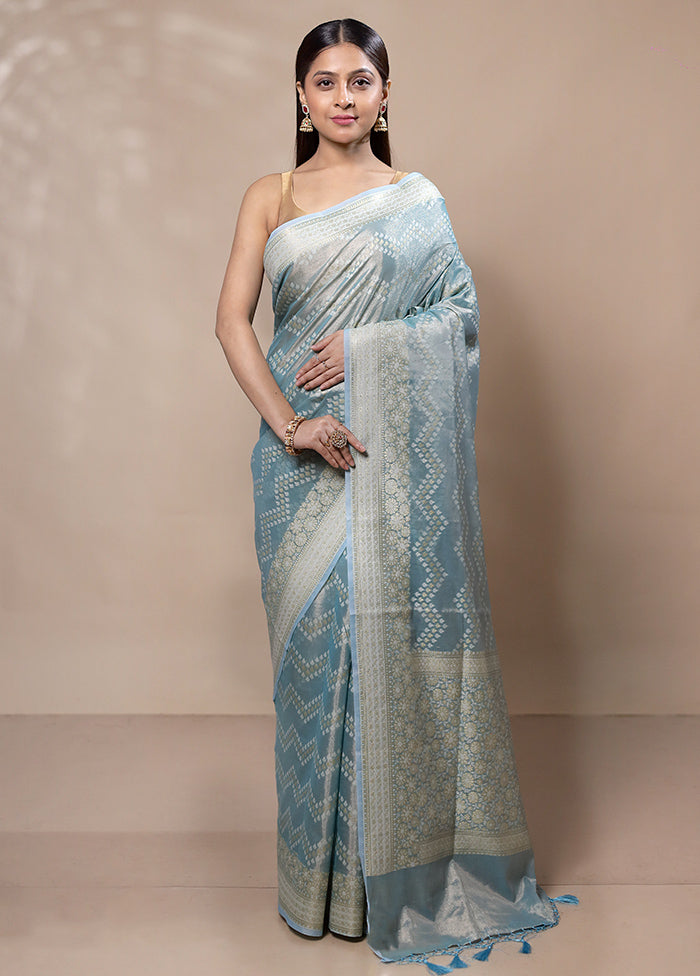 Blue Tissue Silk Saree With Blouse Piece Outlet Genuine