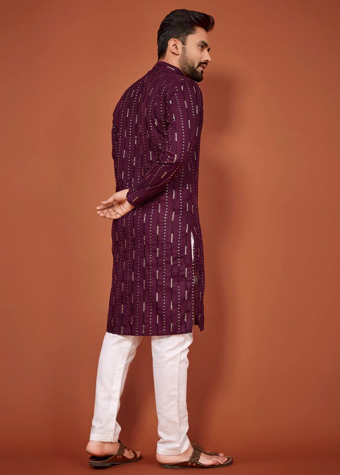 Wine Cotton Kurta And Pajama Set Discount 2025 Newest