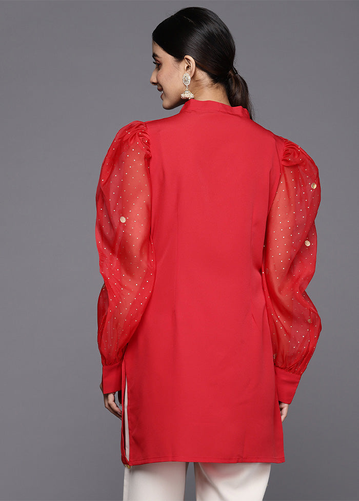 Red Readymade Silk Tunic Wiki Sale Online