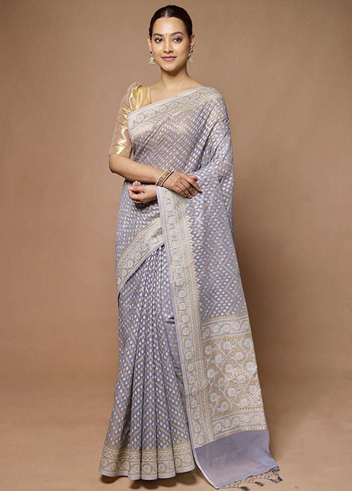 Grey Kora Silk Saree With Blouse Piece Cheap Sale 2025 Unisex