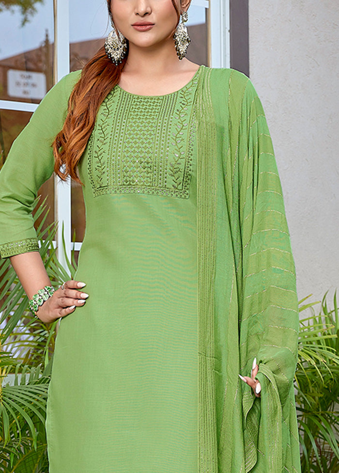 3 Pc Light Green Readymade Cotton Suit Set Wide Range Of Sale Online