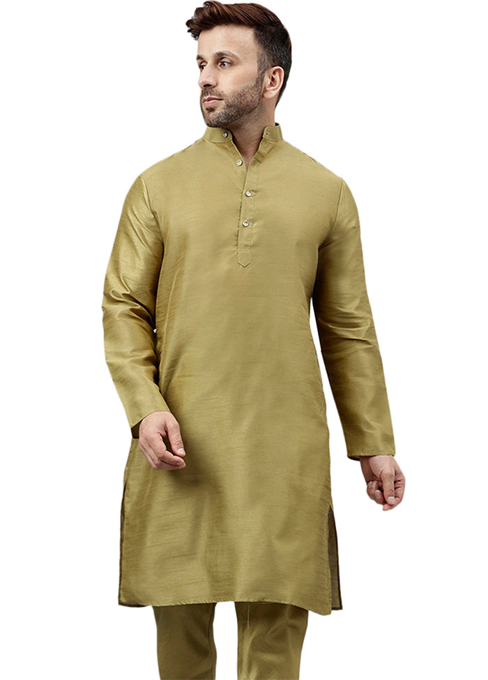 Mehendi Dupion Silk Solid Kurta Sale Hot Sale