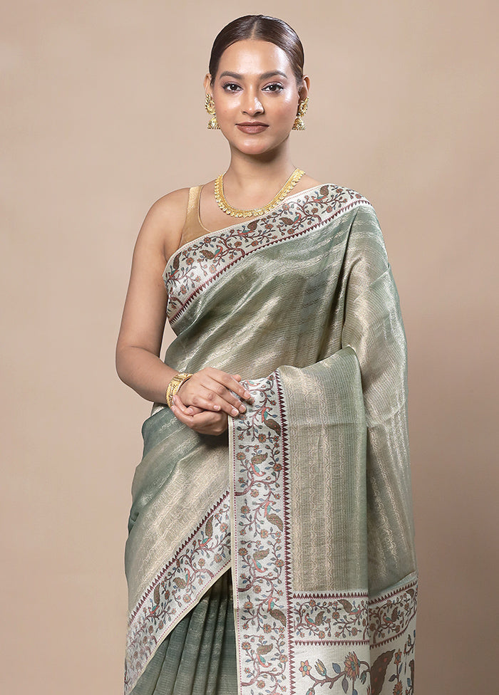 Green Tissue Silk Saree With Blouse Piece Outlet Cheap Online