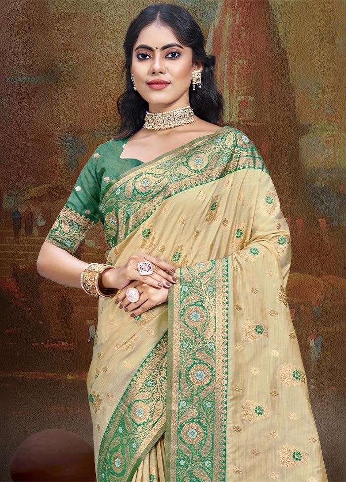 Beige Dupion Silk Saree With Blouse Piece Outlet Cheap Quality