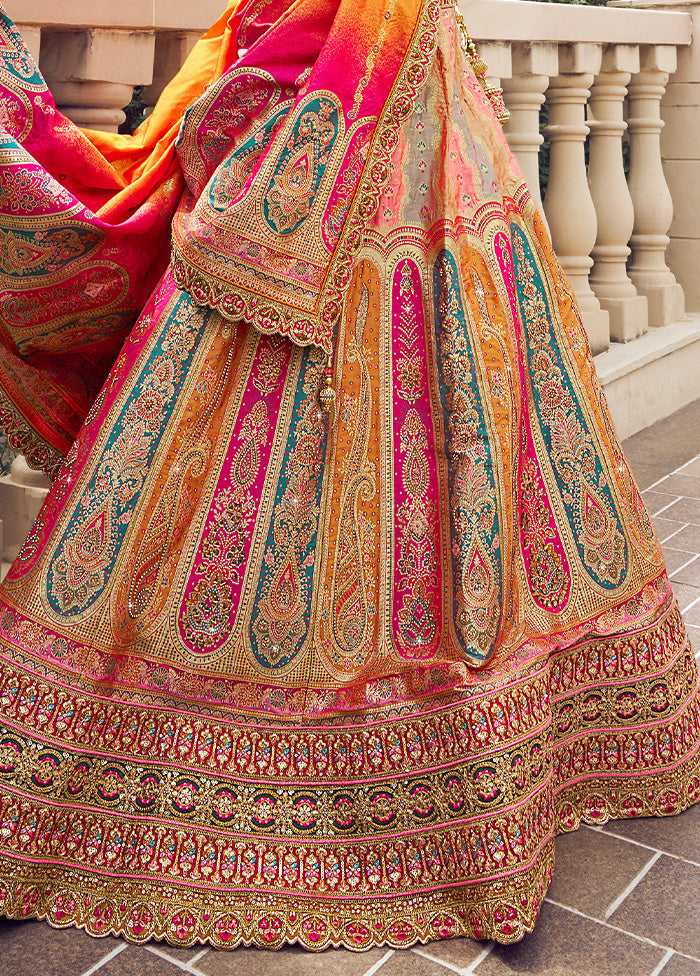 3 Pc Multicolor Silk Semi Stitched Lehenga Set Online Cheap Pice