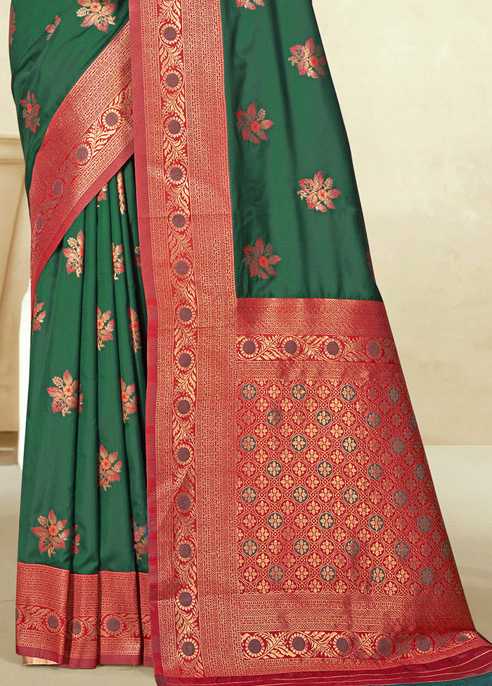 Dark Green Dupion Silk Saree With Blouse Piece Sale Latest