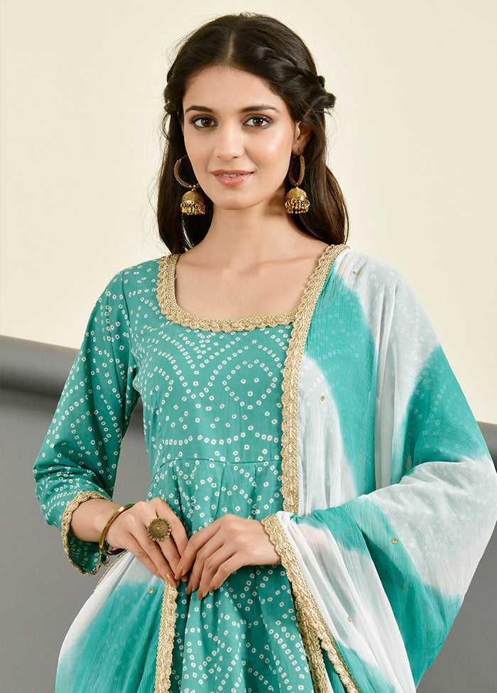 3 Pc Green Cotton Suit Set With Dupatta Discount For Sale