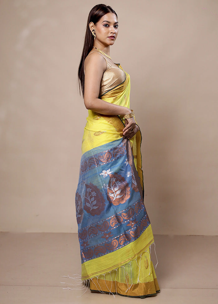 Yellow Khadi Cotton Saree With Blouse Piece Footlocker Pictures Sale Online