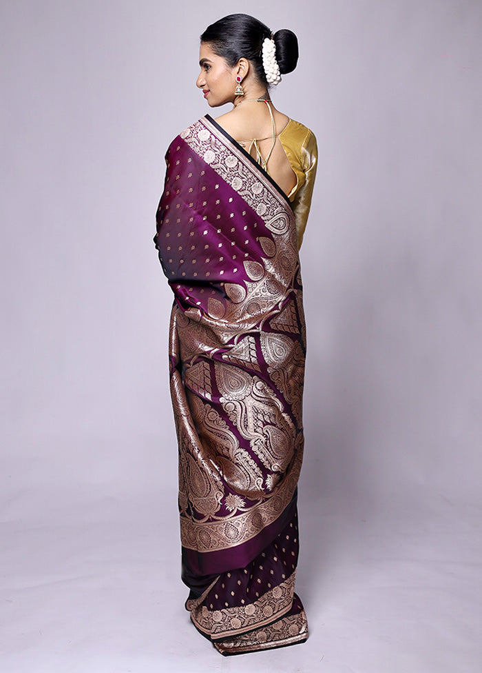 Purple Banarasi Silk Saree With Blouse Piece Outlet Footaction