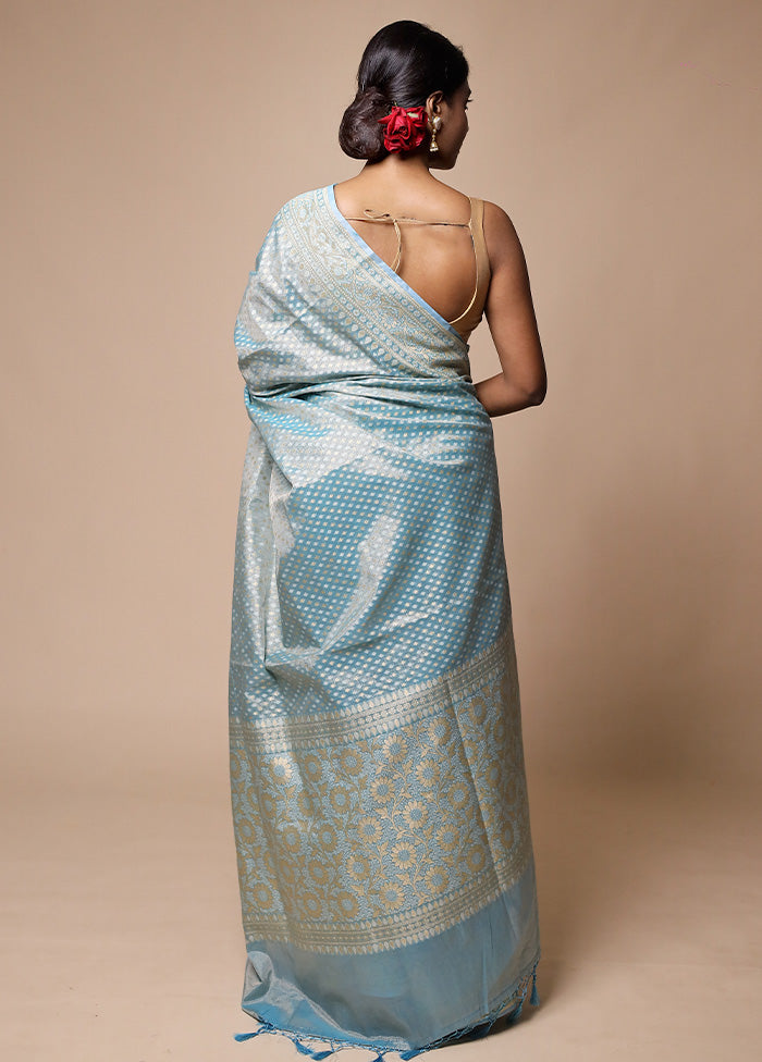 Blue Tissue Silk Saree With Blouse Piece Free Shipping Discounts