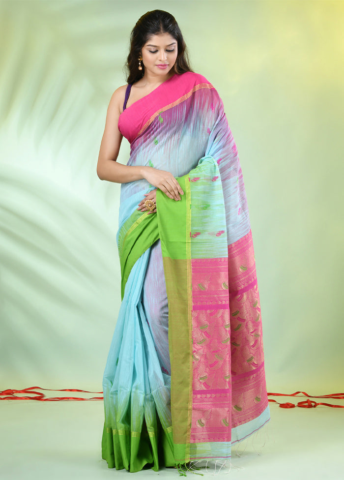 Sea Green Pure Cotton Saree With Blouse Piece Visit Online