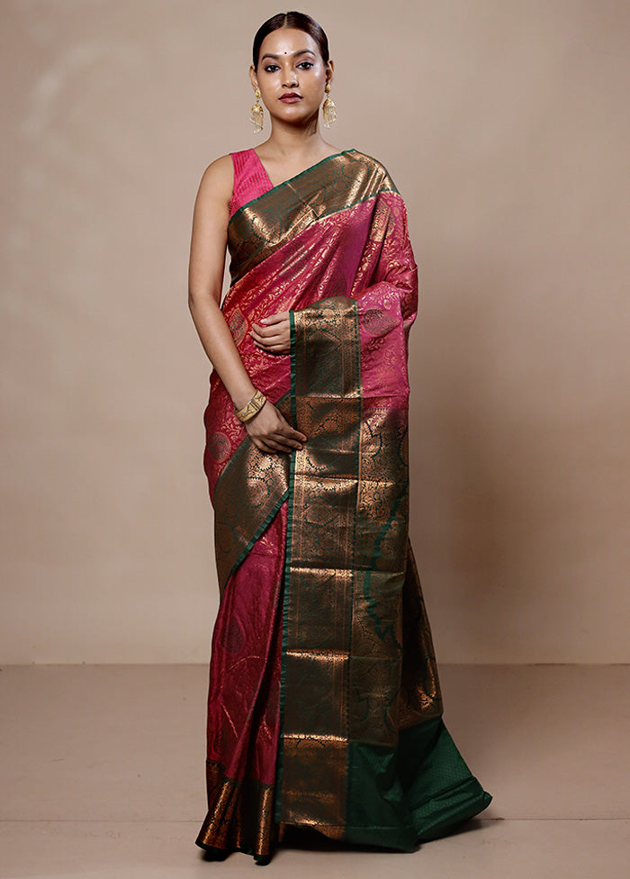 Pink Kanjivaram Silk Saree With Blouse Piece Wholesale Pice Cheap Pice