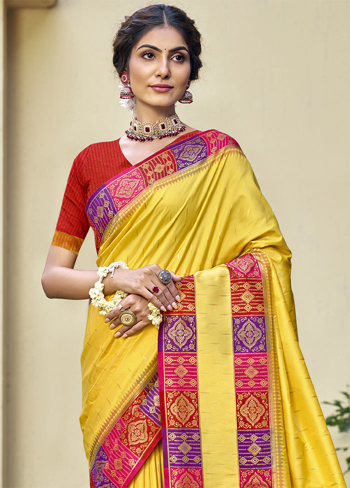 Yellow Dupion Silk Saree With Blouse Piece Free Shipping Looking For