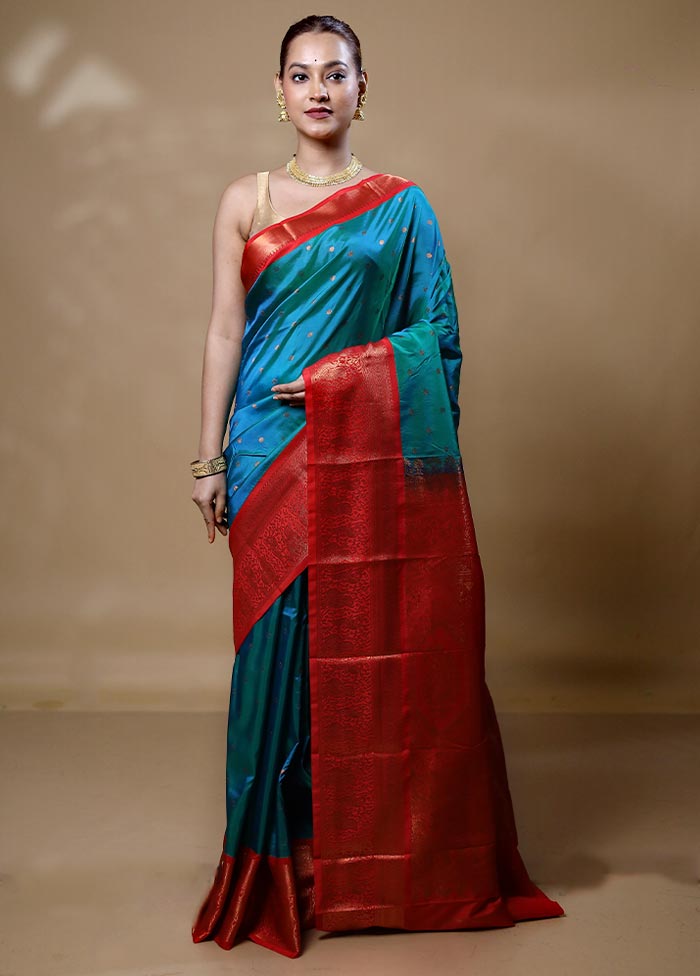 Blue Kanjivaram Silk Saree With Blouse Piece Pictures For Sale