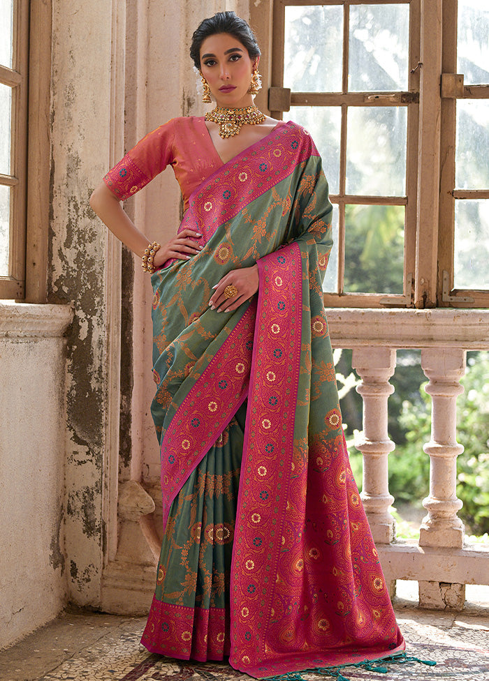 Rama Banarasi Silk Saree With Blouse Piece Sale Enjoy