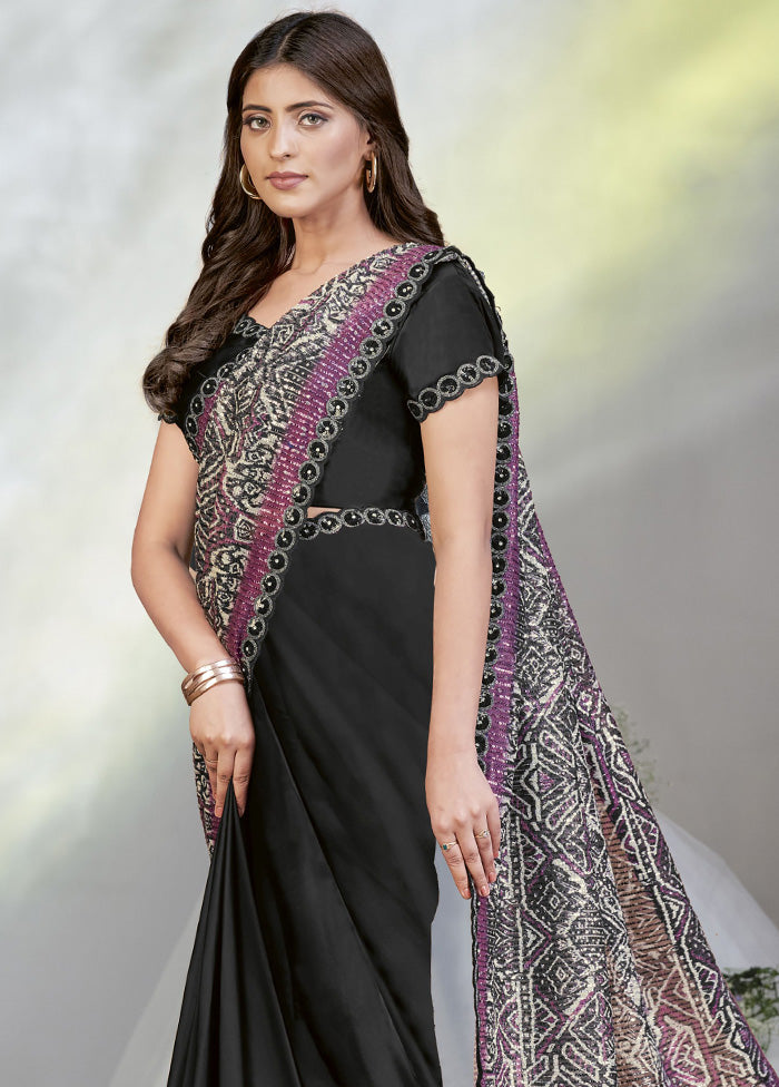 Black Crepe Silk Saree With Blouse Piece Browse For Sale