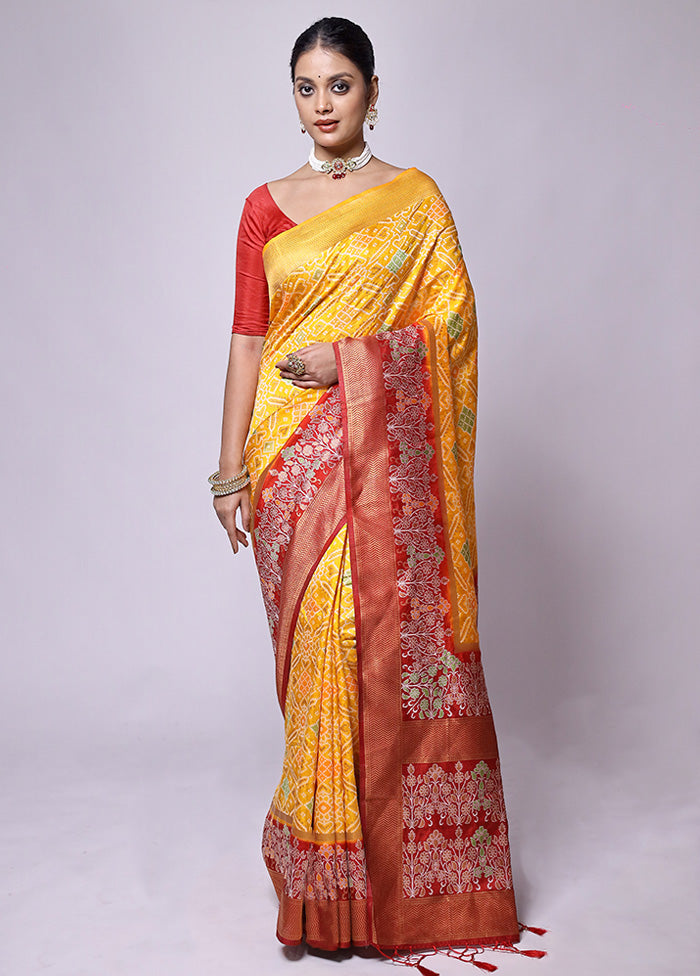 Yellow Dupion Silk Saree With Blouse Piece Free Shipping Exclusive