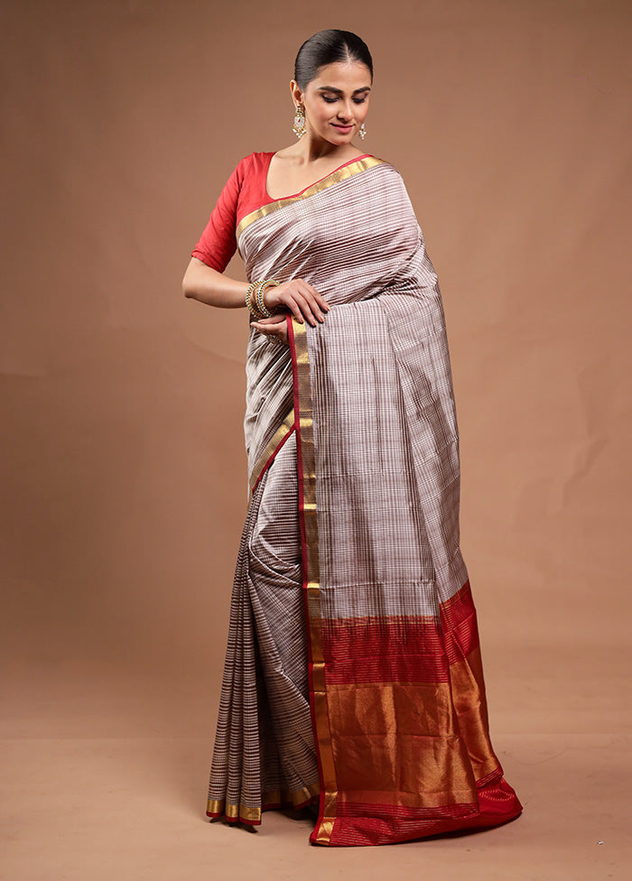 Grey Handloom Kanjivaram Pure Silk Saree With Blouse Piece Discount Best