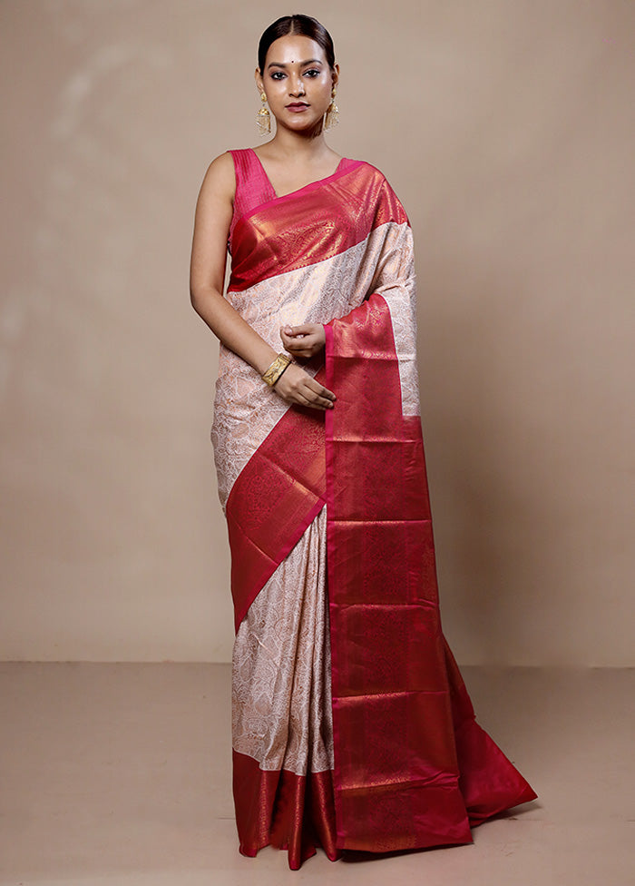 White Kanjivaram Silk Saree With Blouse Piece Discount From China