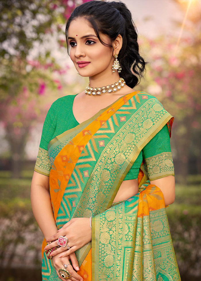 Yellow Spun Silk Saree With Blouse Piece Discount Outlet Store