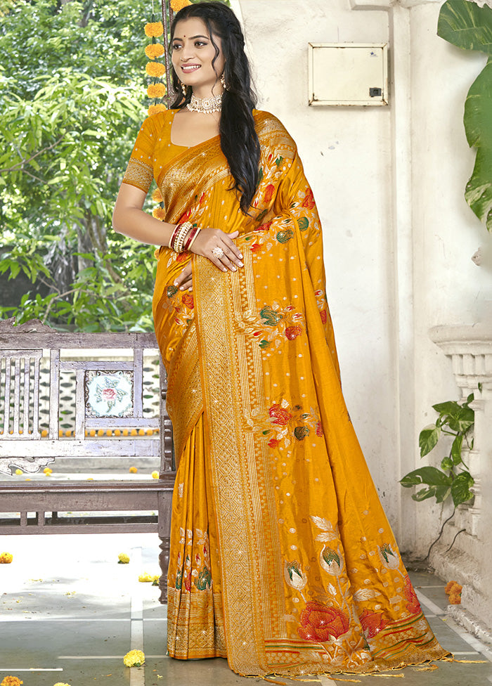 Yellow Spun Silk Saree With Blouse Piece Clearance Online Official Site