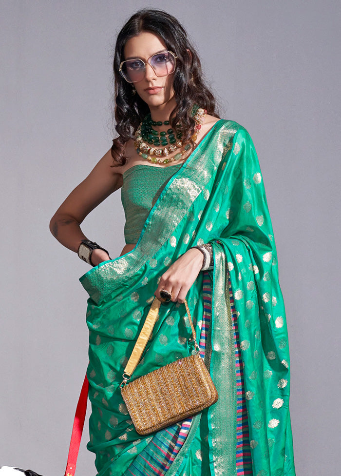 Rama Green Spun Silk Saree With Blouse Piece Sale Best