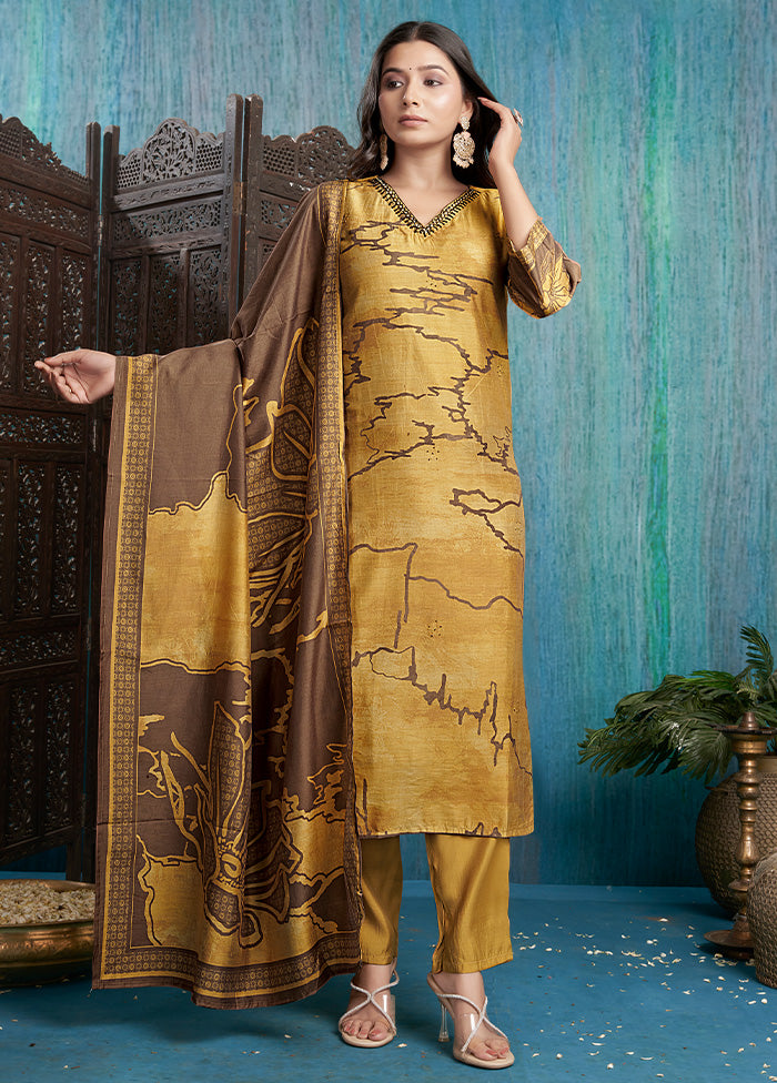 3 Pc Mustard Readymade Viscose Dupatta Suit Set 2025 Cheap Online