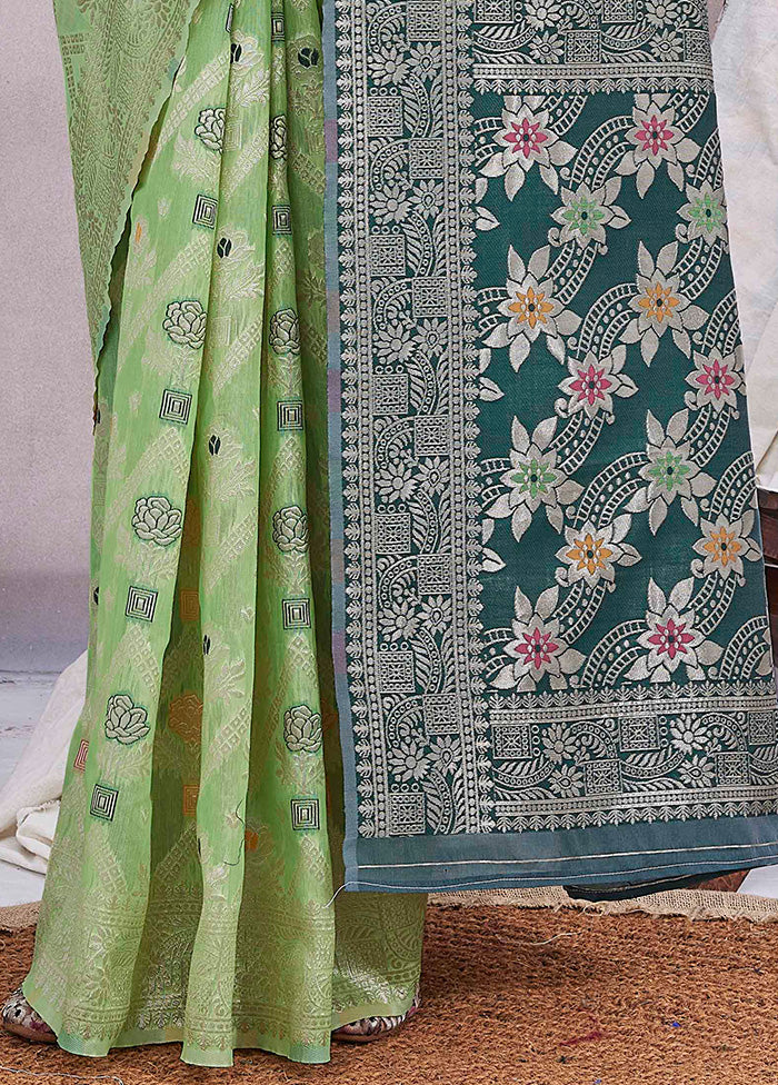 Green Banarasi Silk Saree With Blouse Piece Official Site For Sale