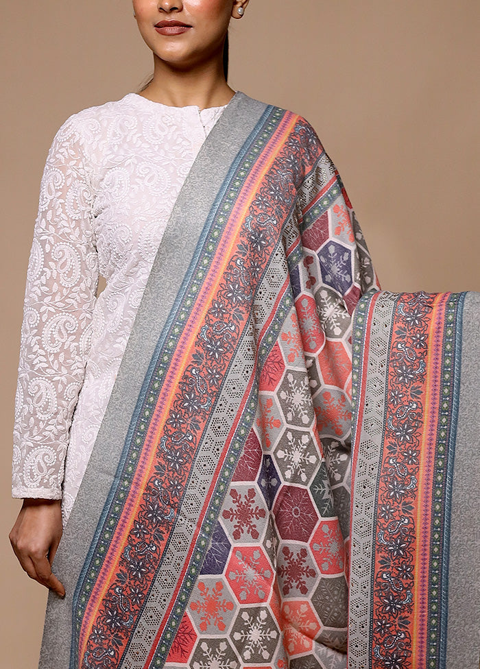 Grey Butta Work With Zari Woven Border Shawl Discount Cheap