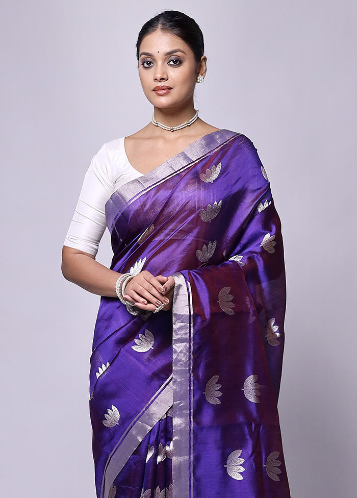 Purple Handloom Chanderi Pure Cotton Saree With Blouse Piece With Mastercard