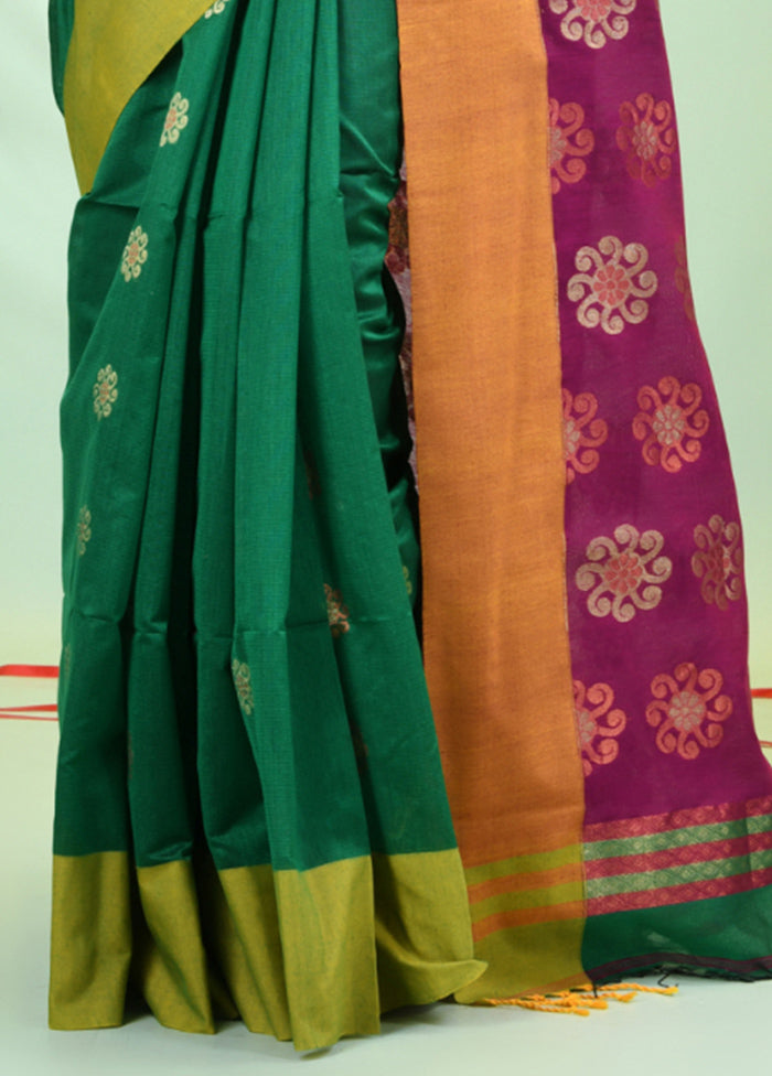 Green Pure Cotton Saree With Blouse Piece Fast Delivery Cheap Online