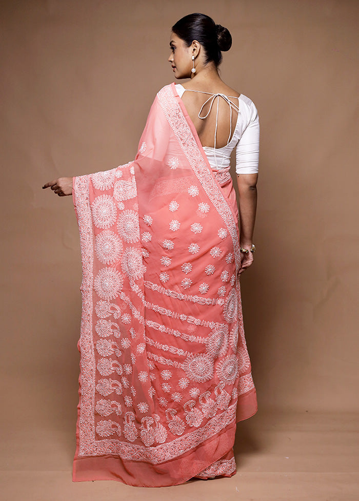 Pink Handloom Pure Cotton Saree With Blouse Piece Cheap Sale Cheap