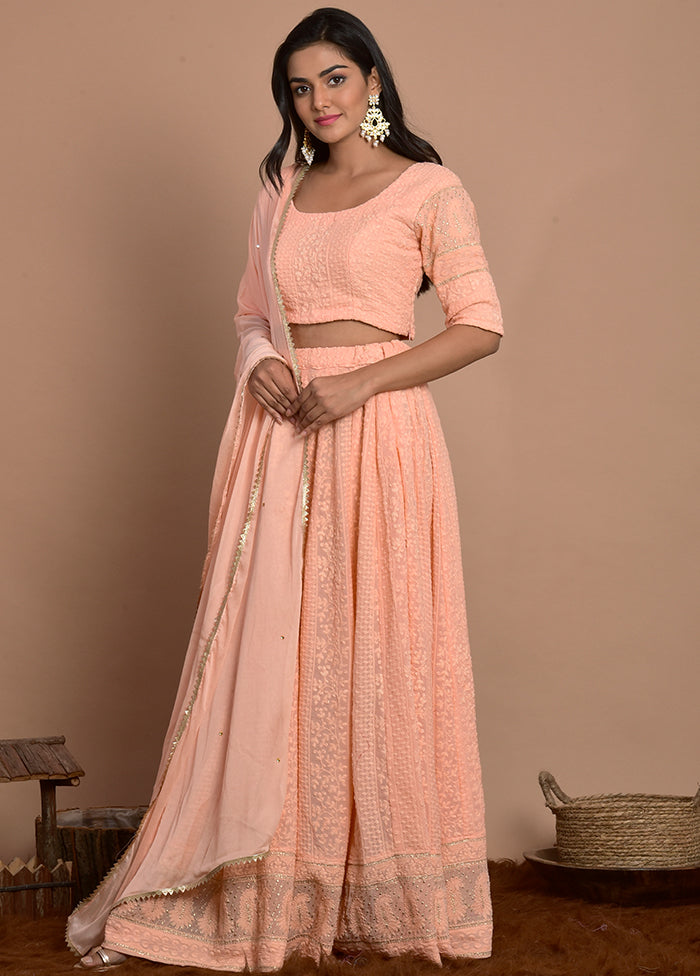 Peach Georgette Readymade Lehenga Set With Dupatta Online