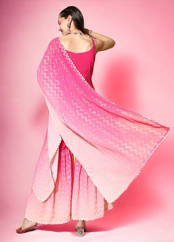 3 Pc Pink Readymade Silk Dupatta Suit Set Free Shipping Deals