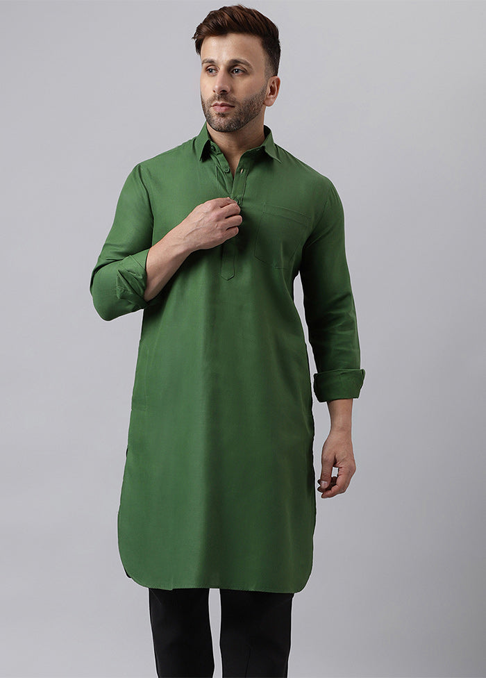 Green Cotton Jacquard Long Kurta View Cheap Online