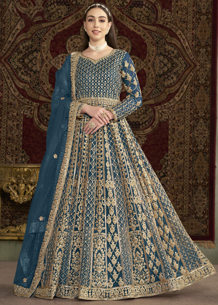 Teal Blue Semi Stitched Net Dupatta Indian Dress Buy Cheap Nicekicks