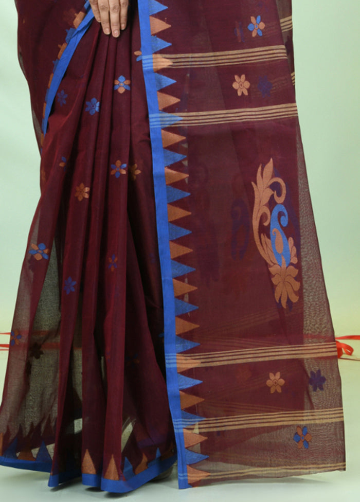 Maroon Cotton Floral Handwoven Saree Without Blouse Piece Clearance 2025