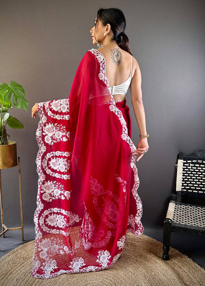 Red Organza Saree With Blouse Piece Recommend Cheap Pice